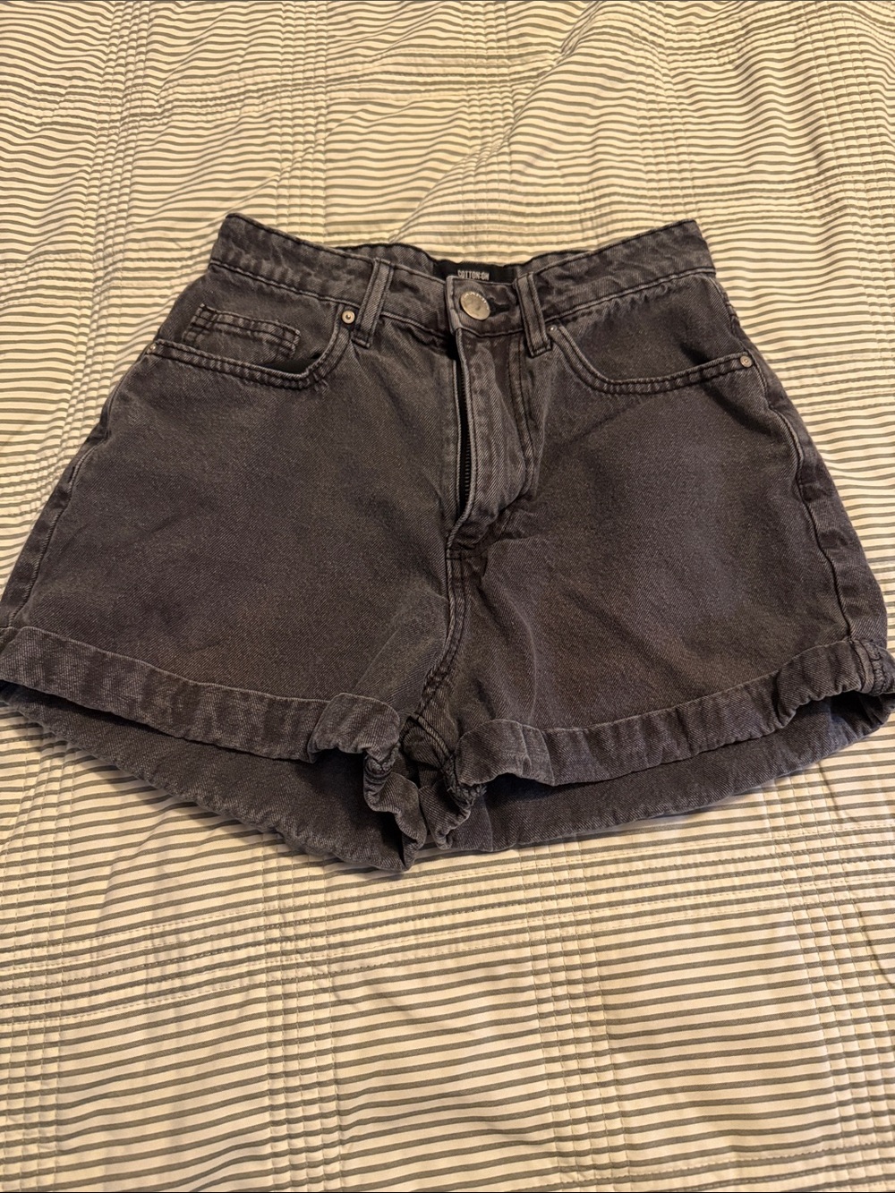 Women's High-Waist Washed Black Denim Shorts